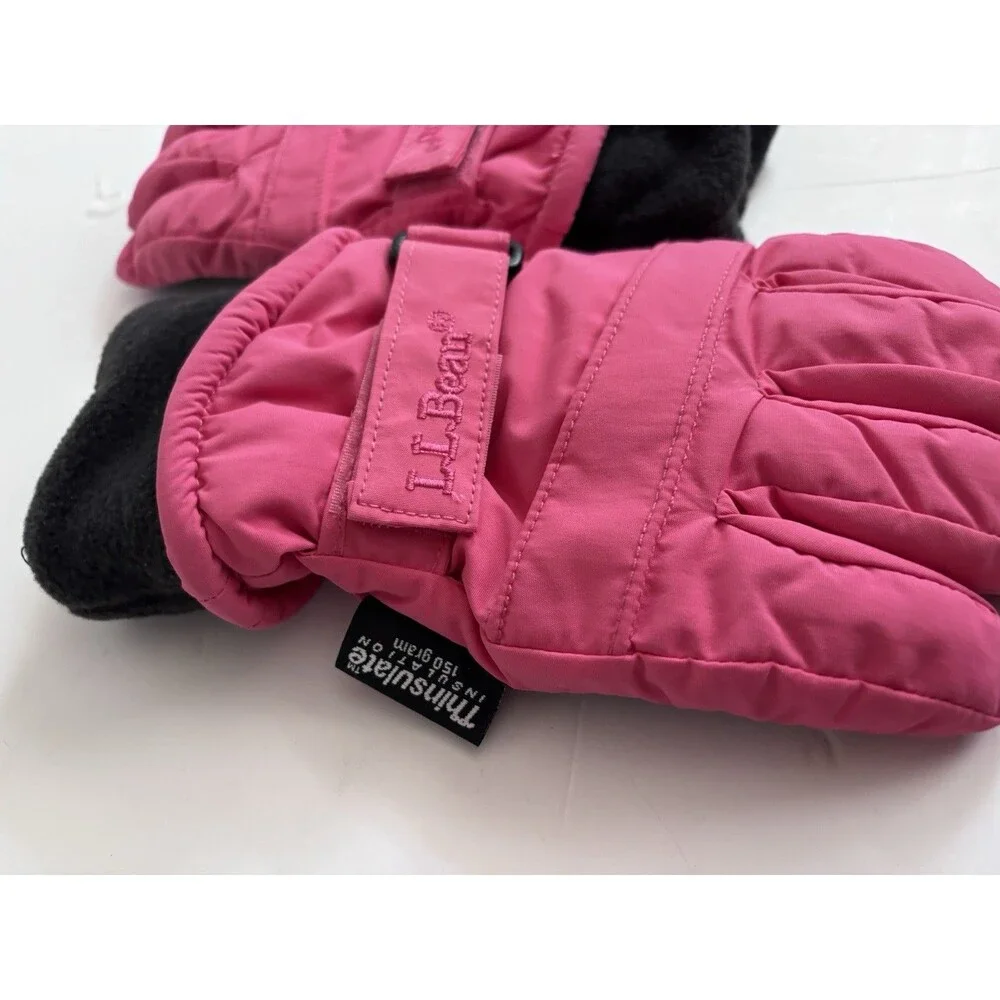 LL BEAN Mitten Gloves Primaloft Insulated Lined Kids L  NEW Pink/Black